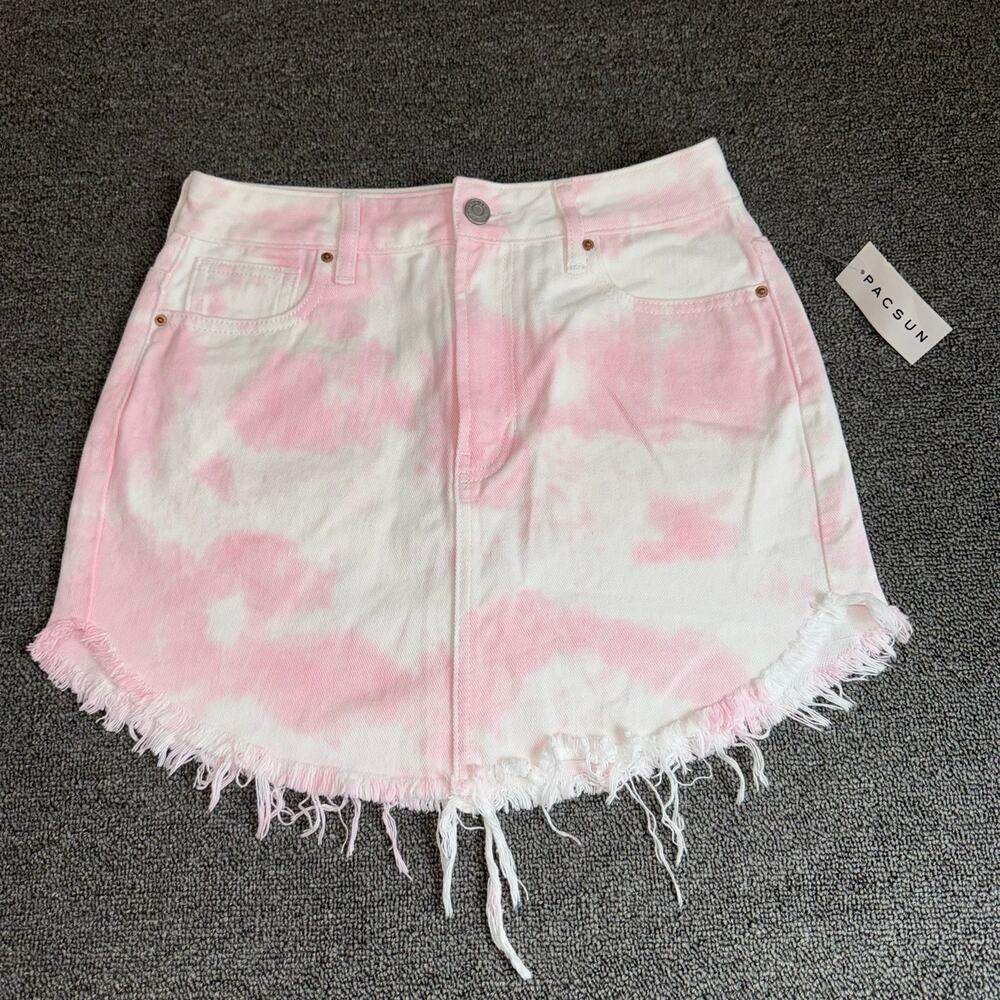PacSun Skirt Women's Size 25 Pink White Die Dye Distressed Denim NEW NWT Preppy